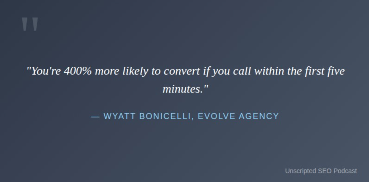 You're 400% more likely to convert if you call within the first five minutes